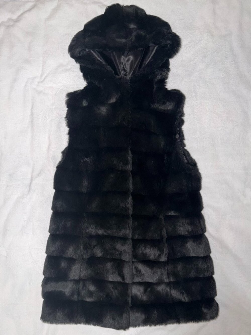 Karl Lagerfeld Paris Oversized Tiered Faux Fur Hooded Vest - Great Condition!